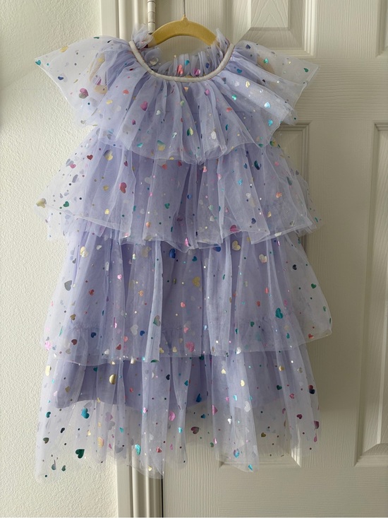 Lola + The Boys Other - Lola + The Boys Lavender Tiered Tulle Dress with Multicolor Heart Accents